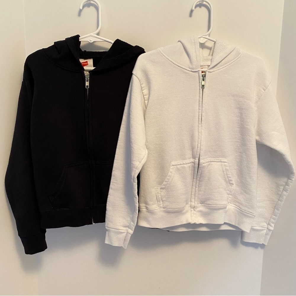 Hanes EcoSmart Full-Zip Fleece Hoodies Black/White Set Of 2 Size Youth Small